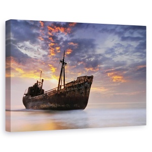 Tablou canvas - Calatorul Intunecat, Naufragiu, Rasarit De Soare, Grecia, Peisaj, Apa, 60 x 90 cm