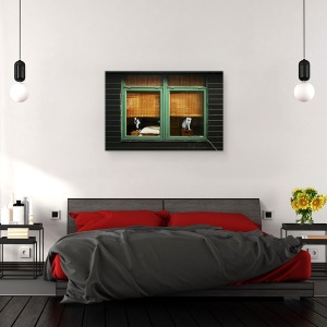 Tablou canvas - Cei Care Spala Geamuri, Olanda, Pisici, Fereastra, Perdele, 60 x 90 cm - Img 3