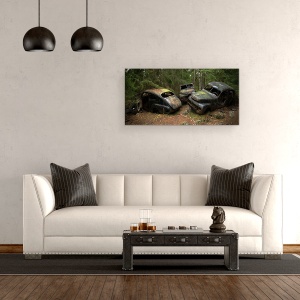 Tablou canvas - Cimitirul De Masini Din Padure, Vechi, Lemn, 50 x 100 cm - Img 2