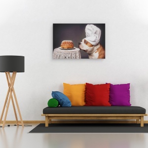Tablou canvas - Cofetarul Si Capodopera Sa, Animale, Caini, Portret, Tort, 80 x 120 cm - Img 2