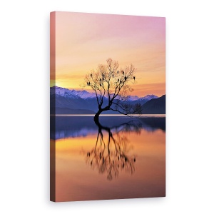Tablou canvas - Copacul Singuratic Nu E Singuratic, Wanaka, Lac, Reflectie, Pasari, 40 x 60 cm