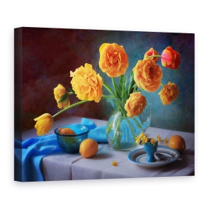 Tablou Canvas - Cu Un Buchet De Lalele Galbene, Natura Moarta, Lamaie, 50 x 70 cm