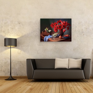 Tablou Canvas - Cu Un Buchet De Lalele Rosii, Mere, Flori, 50 x 70 cm - Img 2