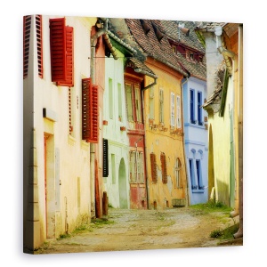 Tablou canvas - Culori, Colorat, Strada, Case, Arhitectura, Fatada, 60 x 60 cm