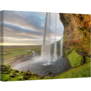 Tablou canvas - Curtrain, Islanda, Cascada, Apus, Peisaj, Piscina, Stanca, 60 x 90 cm