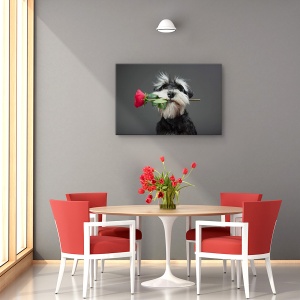 Tablou decorativ modern living cu dansatoare de tango, schnauzer și trandafir