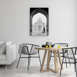 Tablou canvas - Dimineata Devreme, Taj Mahal, Alb-Negru, Maturat, Curat, 40 x 60 cm - Img 4