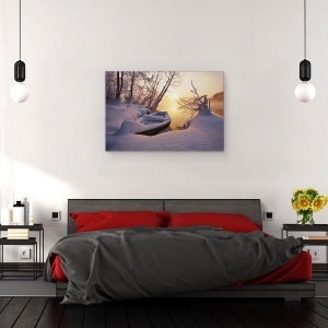 Tablou canvas - Dimineata In Shatura, Barca, Soare, Zapada, Iarna, Lac, 60 x 90 cm - Img 3