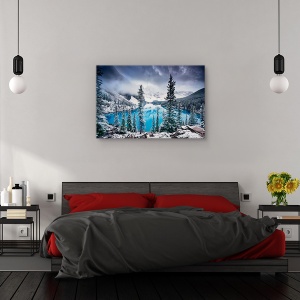 Tablou canvas - Dimineti albastre/Melancolii matinale, Peisaj, Lac, Albastru , Munte, 40 x 60 cm - Img 3