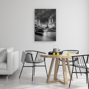 Tablou canvas - Districtul Financiar, Paris, Peisaj Urban, Alb-Negru, Pod, 40 x 60 cm - Img 4