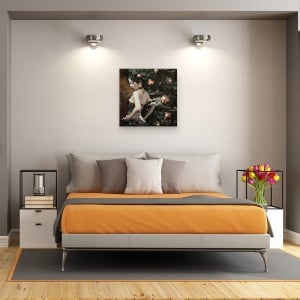 Tablou canvas - Doamna Din Decembrie, Rochie, Colier, Zapada, Padure, 90 x 90 cm - Img 3
