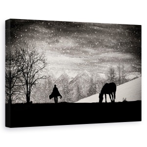Tablou canvas - E Timpul Sa Plec, Vest, Iarna, Cal, Zapada, Silueta, 60 x 90 cm