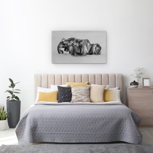 Tablou canvas - Elefant Care Traverseaza Raul, Animale, Alb-Negru, Apa, 50 x 80 cm - Img 3