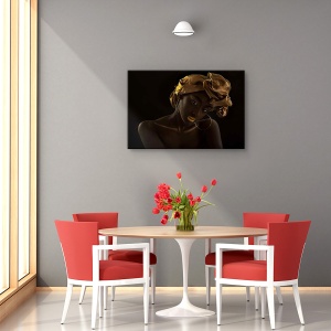 Tablou decorativ portret auriu pe canvas 60x90 cm