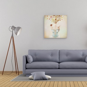 Tablou canvas - Fata Din Gradina Cu Flori, Primavara, Rochie, Blonda, 60 x 60 cm - Img 2