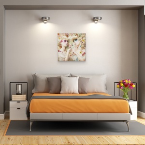 Tablou canvas - Fata Din Gradina Cu Flori, Trandafir, Blonda, Fluture, Primavara, 60 x 60 cm - Img 3