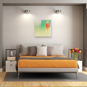 Tablou canvas - Femeie in Rosu, Rosu, Portocaliu, sapca, 60 x 60 cm - Img 3