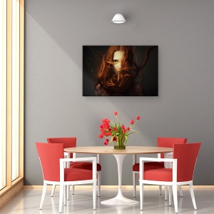 Tablou canvas - Femeie, Portret, Femeie, Par, Par Rosu, Ochi, 40 x 60 cm - Img 4