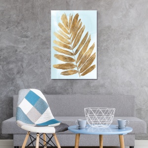 Tablou canvas cu frunză de ferigă aurie pe fundal neutru, 60x90 cm
