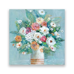 Tablou Canvas - Floral, Flori, Buchet, Vaza, Multicolor, Pictura, Primvara, 60 x 60 cm