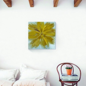 Tablou decorativ floral galben pe canvas 60x60 cm