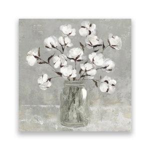 Tablou Canvas - Floral, Flori, Vaza, Pictura, Alb, Primavara, 60 x 60 cm