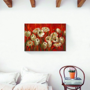 Tablou decorativ canvas floral cu lalele și mușețel alb