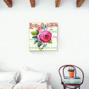 Tablou decorativ floral canvas cu trandafiri roz, 60x60 cm