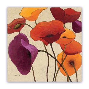 Tablou Canvas -Floral, Vintage, Papadie,Violet-Rosu, 60 x 60 cm