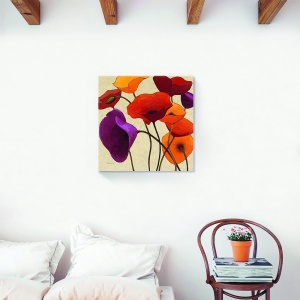 Tablou canvas vintage floral cu păpădie violet și roșu, 60x60 cm