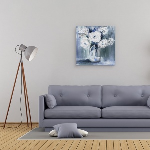 Tablou canvas - Flori, Alb, Indigo, Pictura, 60 x 60 cm - Img 2