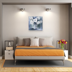Tablou canvas - Flori, Alb, Indigo, Pictura, 90 x 90 cm - Img 3
