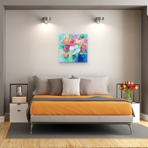 Tablou canvas - Flori, Buchet Colorat De Flori, Vaza, Pictura, 90 x 90 cm - Img 3