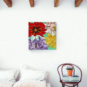 Tablou decorativ canvas flori crizanteme multicolore 60x60 cm