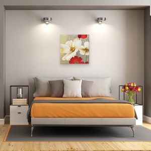 Tablou canvas - Flori, Flori, Alb, Rosu, Pictura, 60 x 60 cm - Img 3