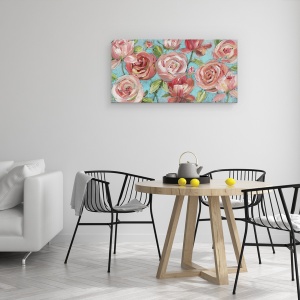 Tablou canvas - Flori, Rosu, Roz, Pictura, 50 x 100 cm - Img 3
