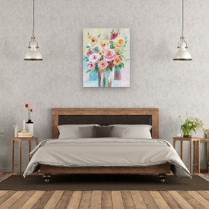 Tablou canvas - Flori, Trandafiri, Luminoase, Buchet, Vaza, Pictura, 40 x 50 cm - Img 3