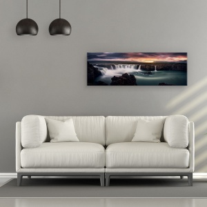 Tablou Canvas - Foc si Apa, Peisaj, Panorama, Islanda, Cascada, Stanca, Cer, 30 x 90 cm - Img 3
