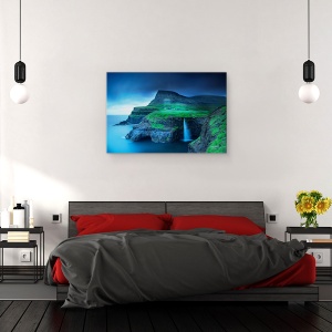 Tablou canvas - Gasadalur, Peisaj, Cascada, Gasadalur, Insula, Vagar, Feroe, 80 x 120 cm - Img 3