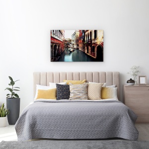 Tablou canvas - Gondolierul, Venetia, Rosu, Italia, Arhitectura, Gondolier, 50 x 80 cm - Img 3