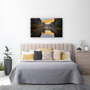 Tablou Canvas - Gradina De Toamna, Copaci, Apa, Pod, Calatorie, Turism, 50 x 80 cm - Img 3