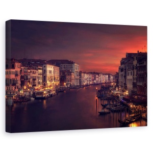 Tablou canvas - Gran Canal, Venetia, Italia, Apus De Soare, Noapte, Rosu, 60 x 90 cm