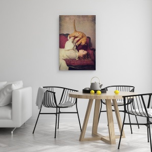 Tablou canvas - Iubitor De Pisici, Conceptual, Femeie, Animal Captiv, Purpuriu, 60 x 90 cm - Img 4