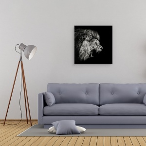 Tablou canvas - Leu Mugind, Leu, Animal, Felina, Alb-Negru, Intunecos, 60 x 60 cm - Img 2