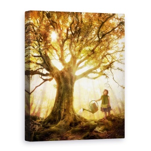 Tablou decorativ toamna canvas cu frunze de fag și fluture
