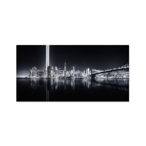 Tablou Canvas - Lumini in oras, Alb/Negru, Reflectie, Rau, 50 x 100 cm