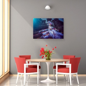 Tablou canvas - Luna Albastra, Scara, Rochie, Flori, 40 x 60 cm - Img 4