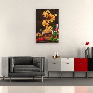 Tablou canvas - Mancare Convenabila Pentru O Vreme Furtunoasa, Chips, Crocante, Busuioc, Ierburi, Rosii, 40 x 60 cm - Img 3