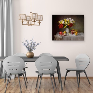 Tablou Canvas - Natura Moarta, Buchet, Floare, Flori, Pere, Struguri, 40 x 50 cm - Img 4