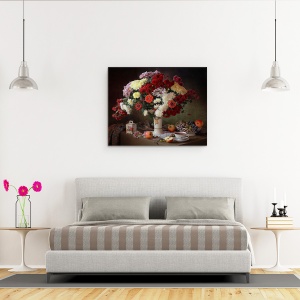 Tablou Canvas - Natura Moarta, Buchet, Natura Statica, Vaza, Floare, Fluxuri, Struguri, 40 x 50 cm - Img 3